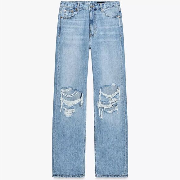 ZARA ZW COLLECTION MID-RISE RIPPED STRAIGHT JEANS - Picture 5 of 7